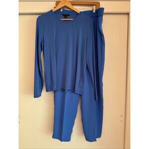 St. John 2pc Long Sleeve Top & Trouser Pants Set Size Large Caspian Blue Casual